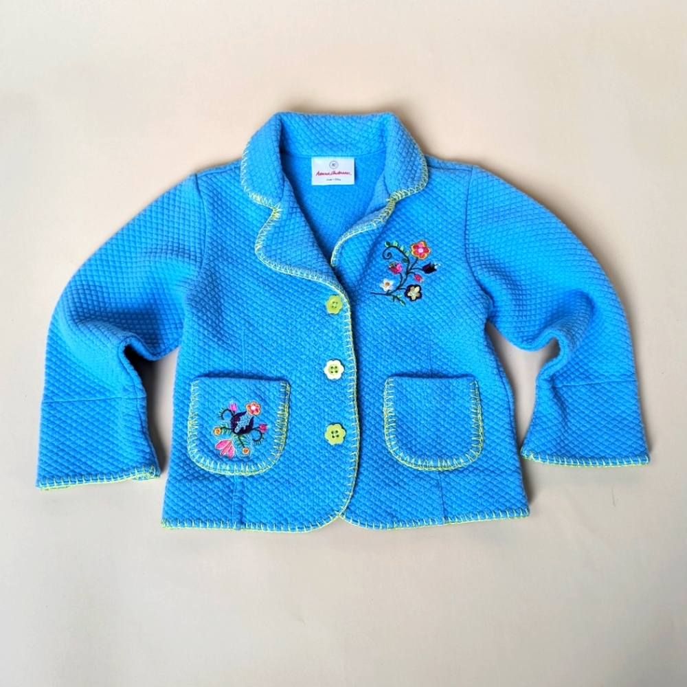 Hanna Andersson Blue Quilted Embroidered Jacket Size 80, 18-24M - Picture 1 of 9